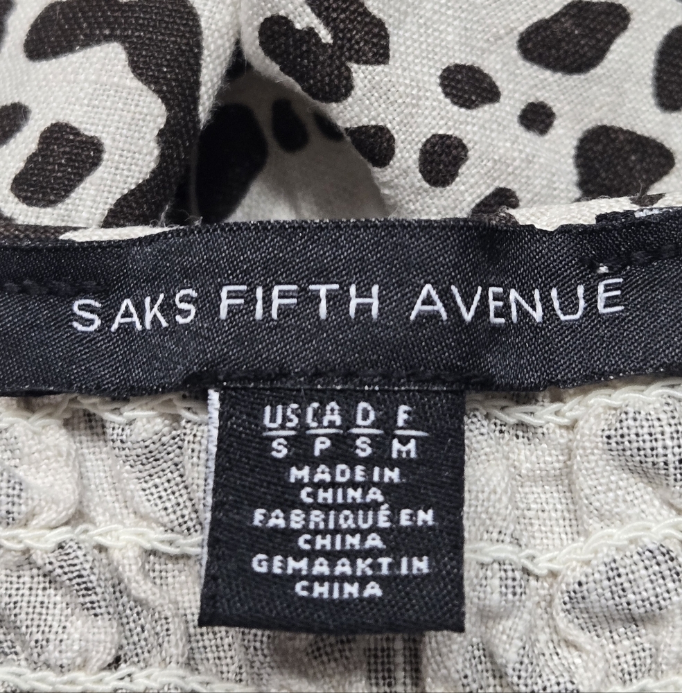 Saks Fifth Ave Leopard Print Spaghetti Strap Linen High Low Summer Dress Size S - Picture 8 of 10